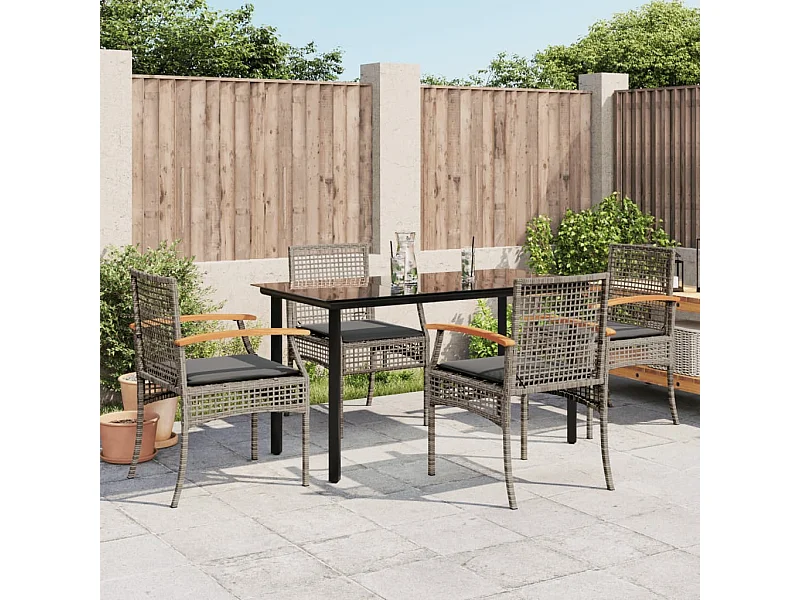 Ensemble à manger de jardin 5 pcs coussins gris résine tressée FR31591