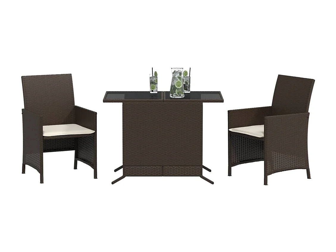 3 pcs conjunto bistrô com almofadões vime PE castanho PT501945