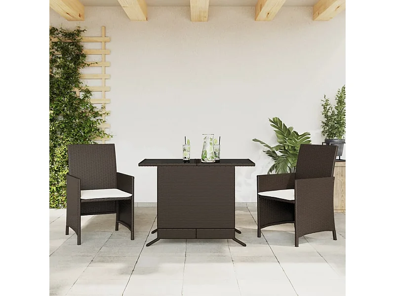 Ensemble de bistro 3 pcs avec coussins marron résine tressée FR60026