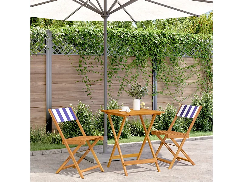 Ensemble de bistro 3 pcs bleu et blanc tissu et bois massif FR79665