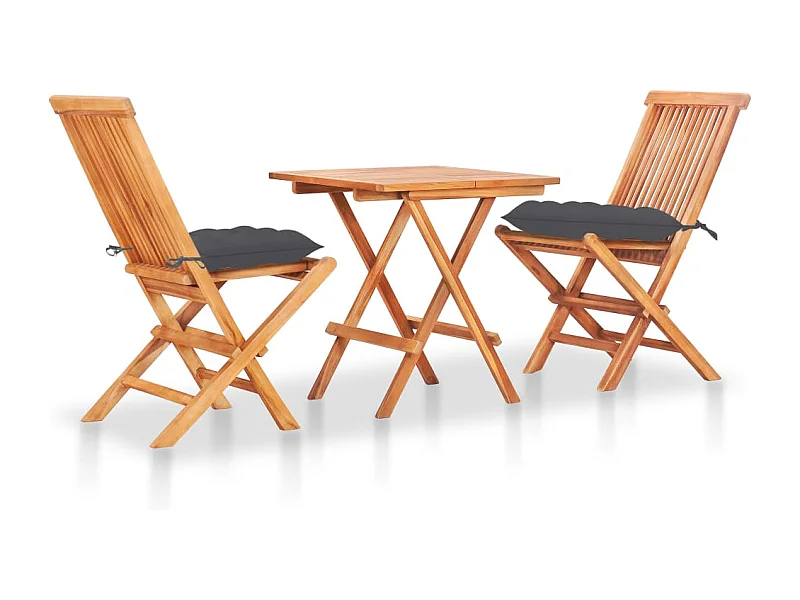 Conjunto bistrô c/ almofadões antracite 3 pcs teca maciça PT892822