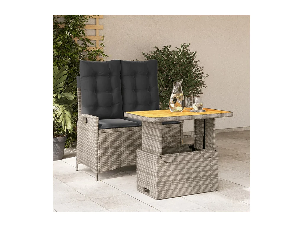 2 pcs conjunto de jantar p/ jardim c/ almofadões vime PE cinza PT287309