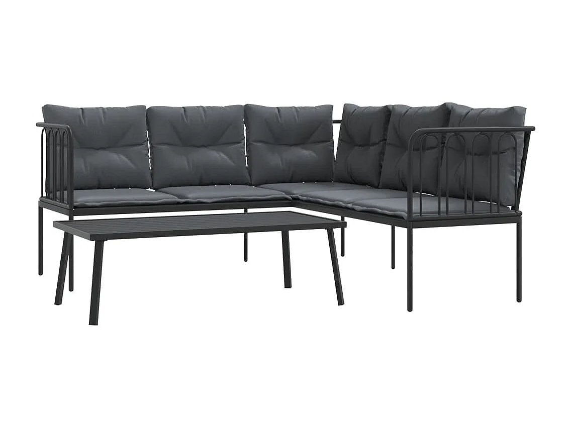 Conjunto de sofás de jardim c/ almofadões aço/textilene preto PT390533