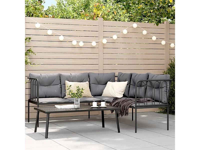 Conjunto de sofás de jardim c/ almofadões aço/textilene preto PT390533