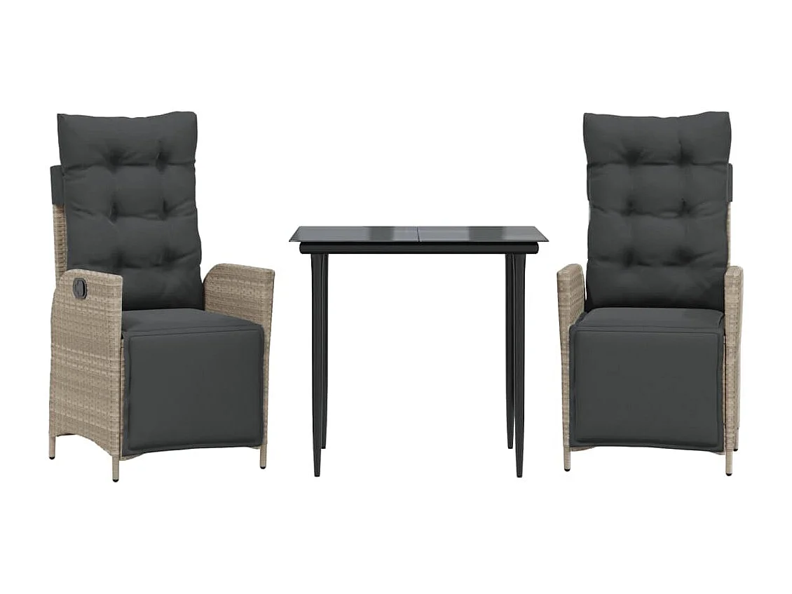 3 pcs conjunto de jantar p/ jardim c/ almofadões cinzento claro PT904343