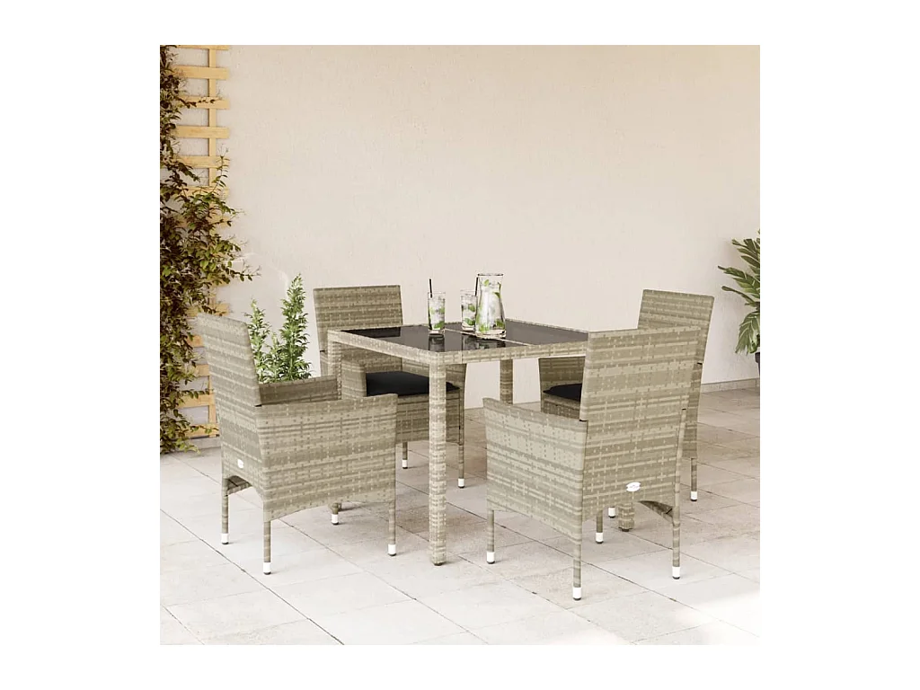 Ensemble à manger de jardin avec coussins 5 pcs rotin et verre FR81508