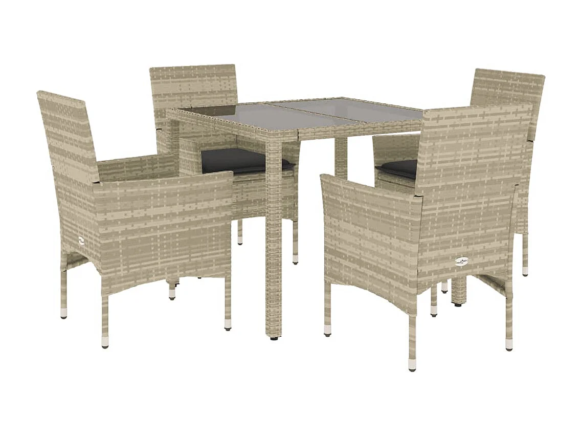 Ensemble à manger de jardin avec coussins 5 pcs rotin et verre FR81508