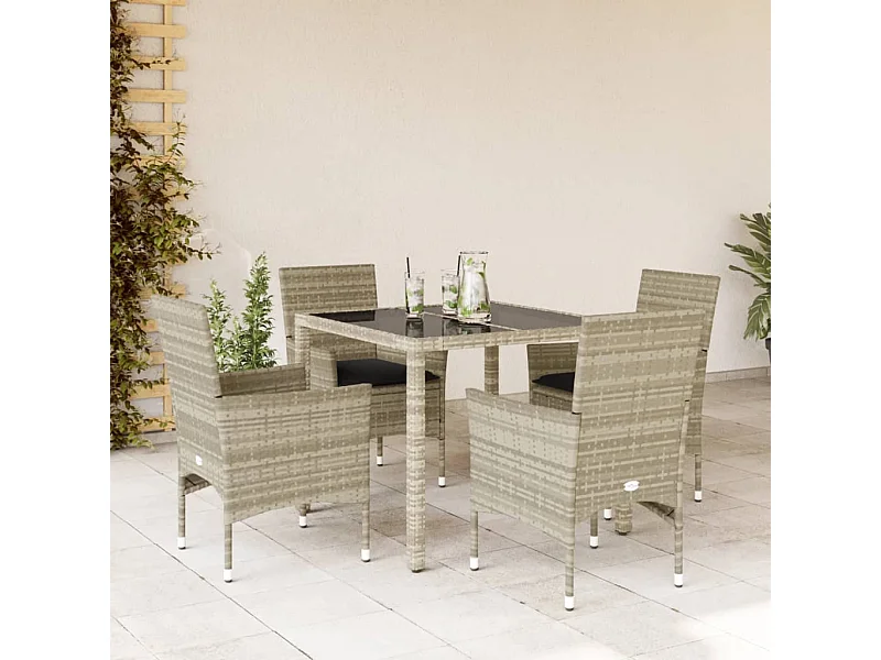Ensemble à manger de jardin avec coussins 5 pcs rotin et verre FR81508