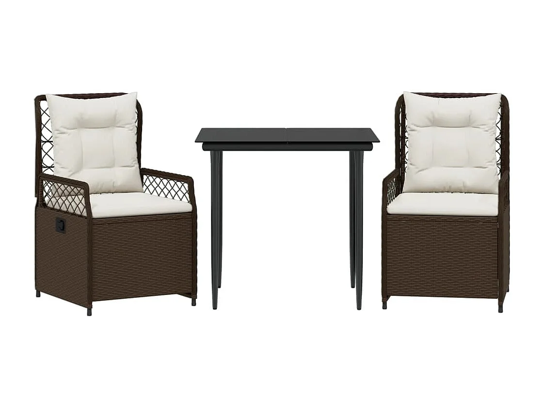Ensemble à manger de jardin 3 pcs et coussins marron poly rotin FR86201
