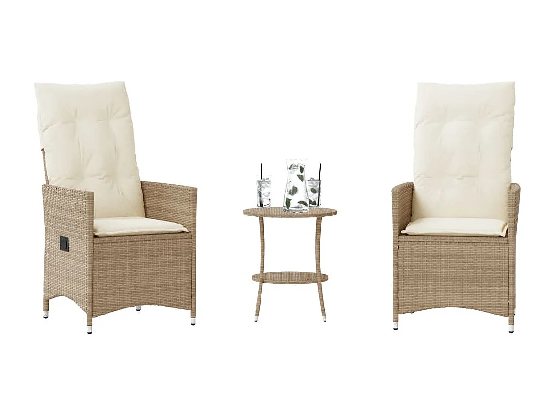 Ensemble de bistro 3 pcs avec coussins beige résine tressée FR51913