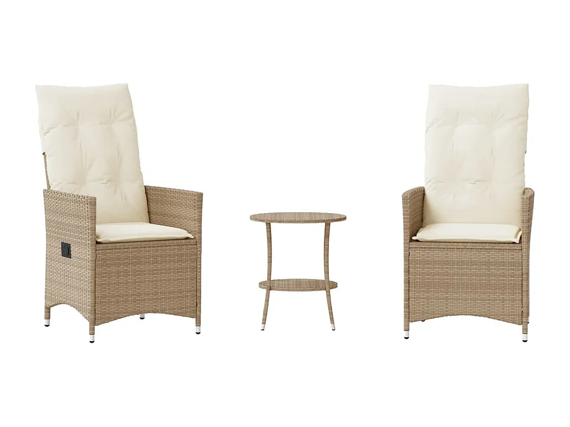 Ensemble de bistro 3 pcs avec coussins beige résine tressée FR51913