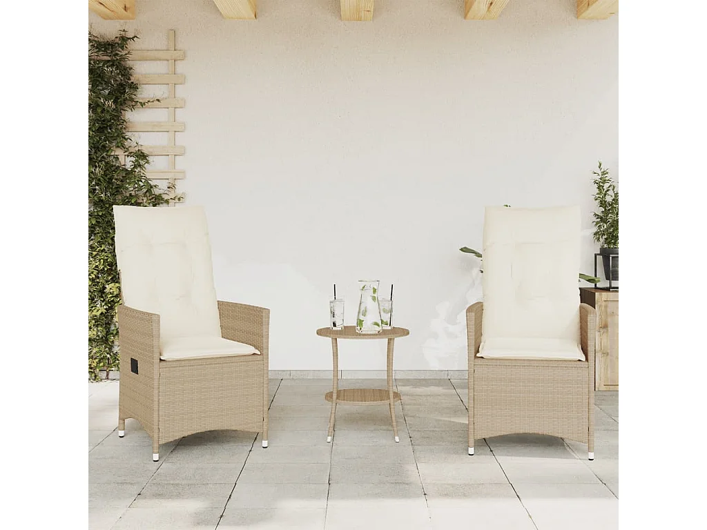 Ensemble de bistro 3 pcs avec coussins beige résine tressée FR51913