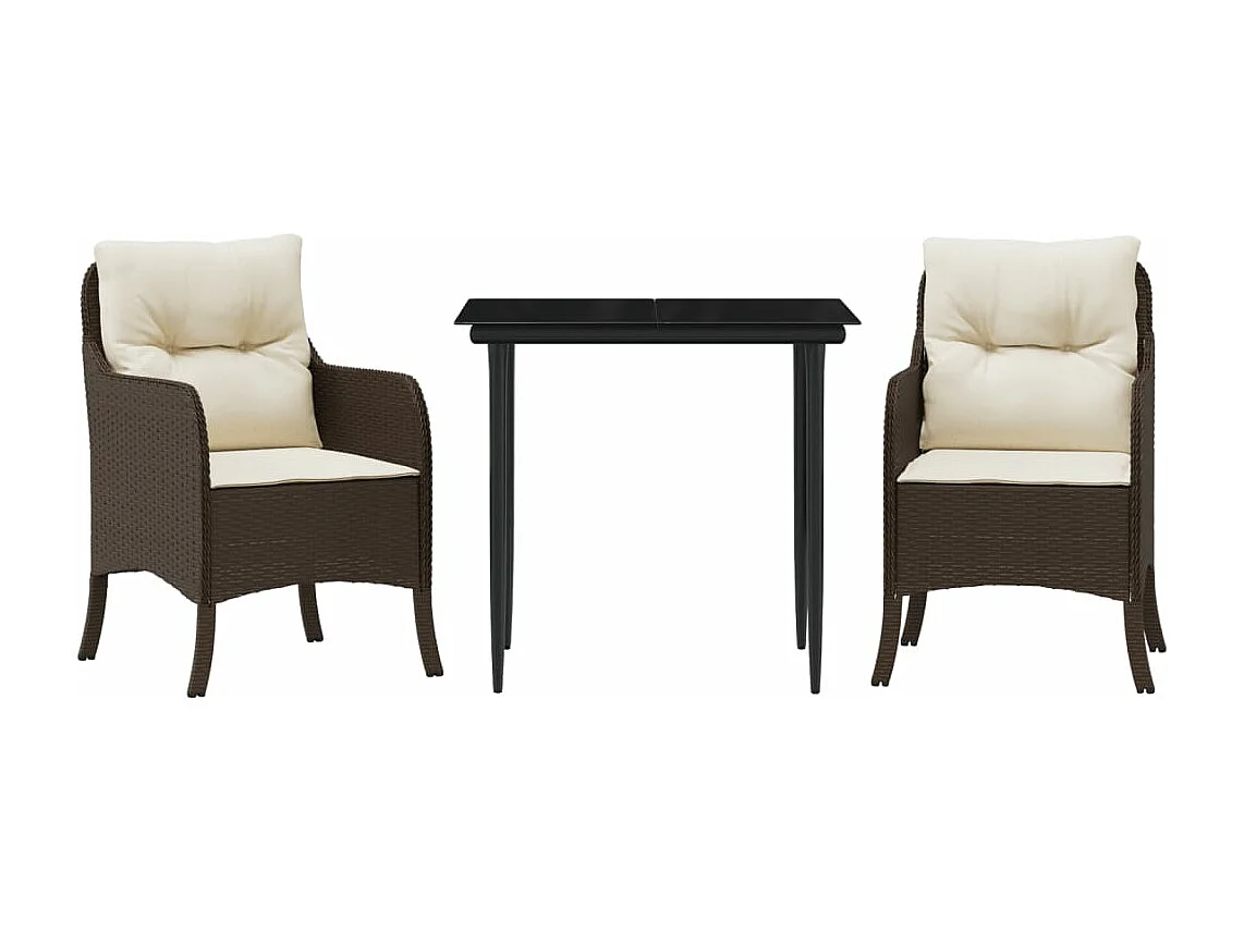 Ensemble à manger de jardin 3 pcs et coussins marron poly rotin FR58629