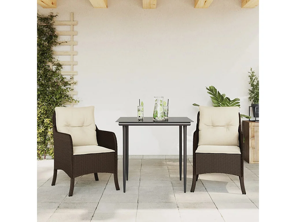Ensemble à manger de jardin 3 pcs et coussins marron poly rotin FR58629