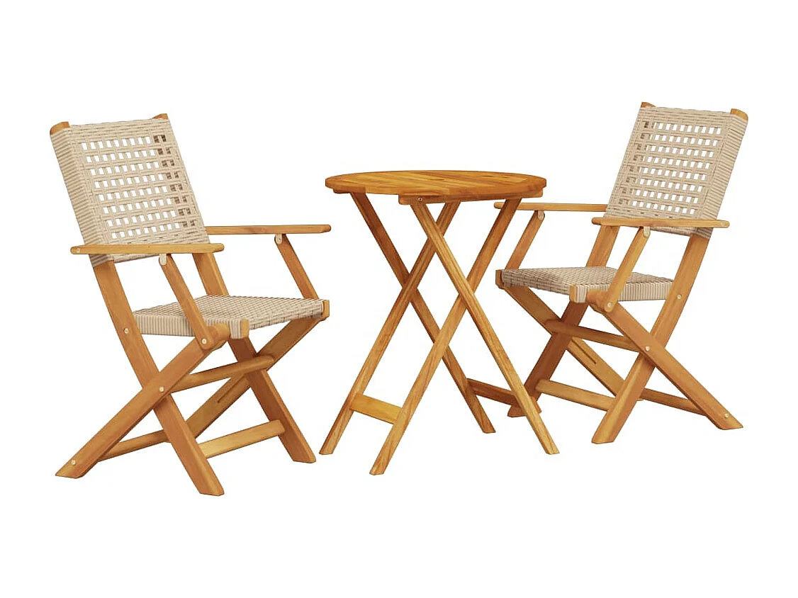 Ensemble de bistro 3 pcs beige résine tressée et bois massif FR40736
