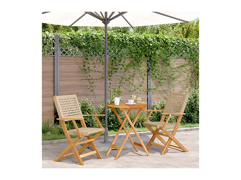 Ensemble de bistro 3 pcs beige résine tressée et bois massif FR40736