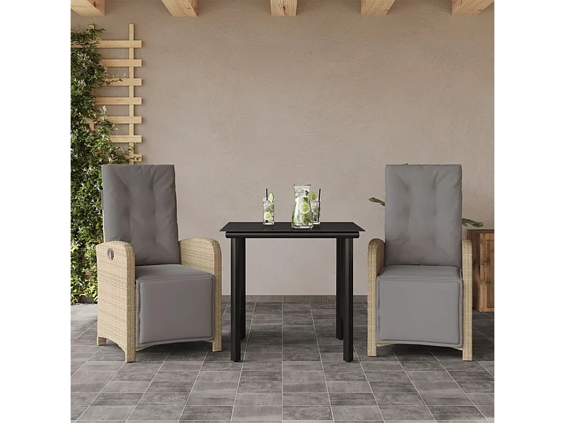 Ensemble de bistro 3 pcs avec coussins beige résine tressée FR61321