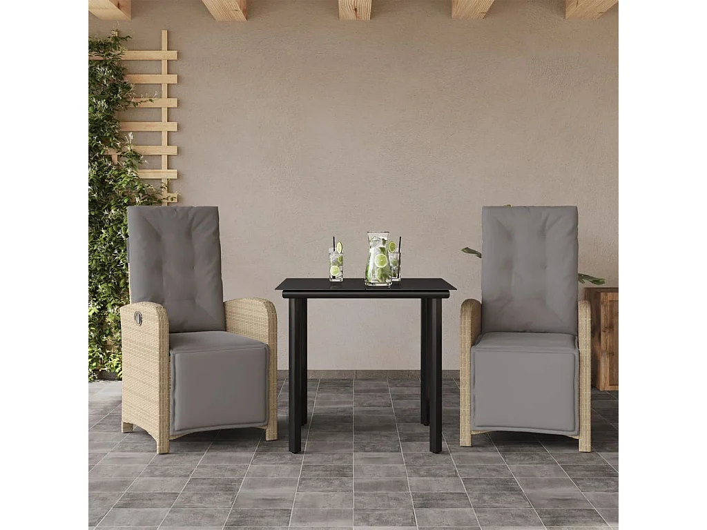 3-delige Bistroset met kussens poly rattan beige BE689558