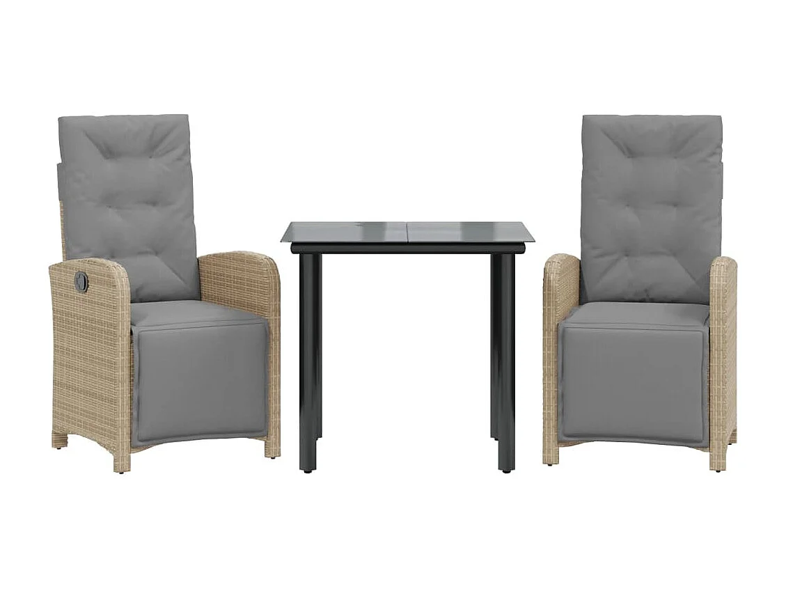 3-delige Bistroset met kussens poly rattan beige BE689558