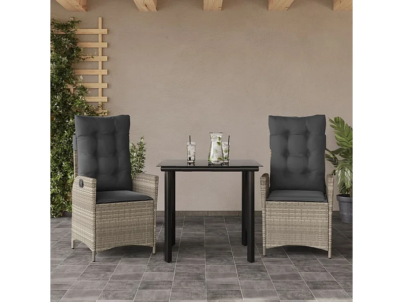 3 pcs conjunto de jantar p/ jardim c/ almofadões cinzento claro PT458833