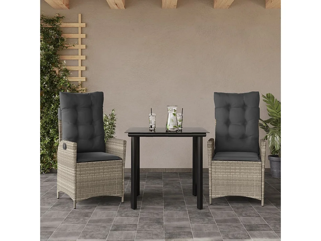 3 pcs conjunto de jantar p/ jardim c/ almofadões cinzento claro PT458833