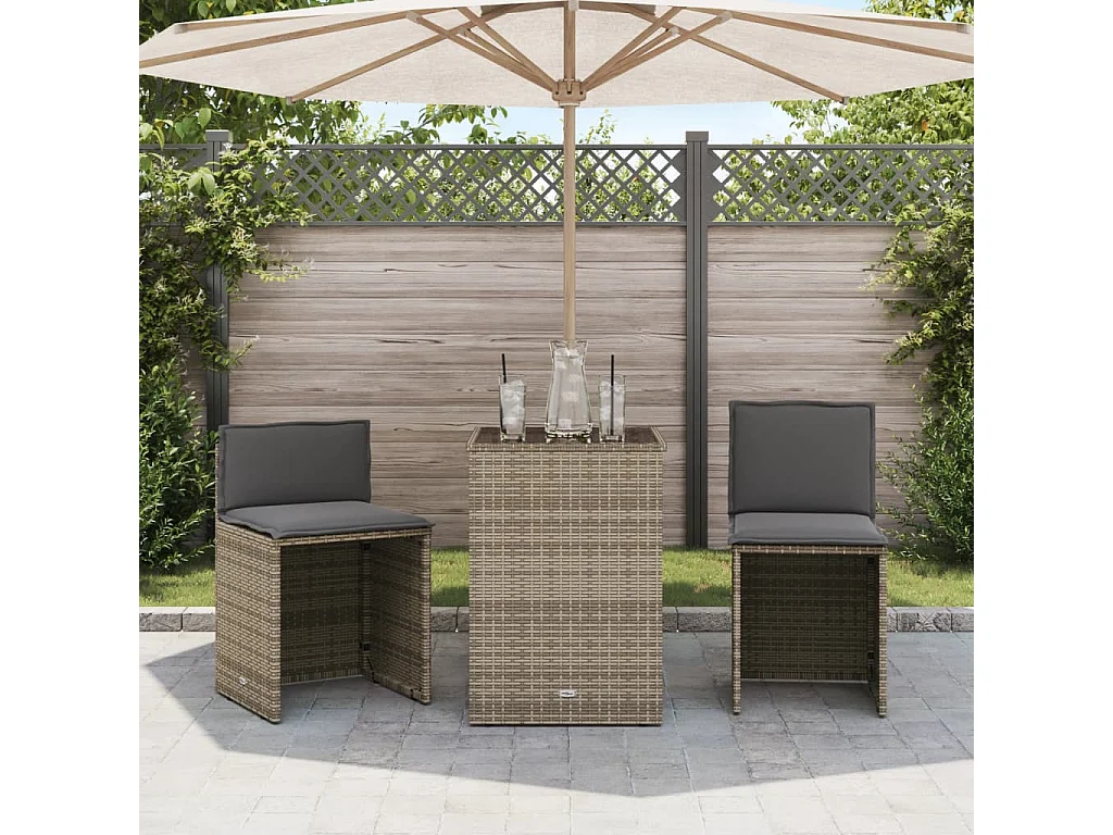 Ensemble de bistro 3 pcs avec coussins gris résine tressée FR74297