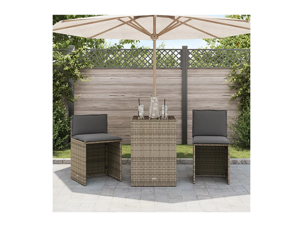 3-delige Bistroset met kussens poly rattan grijs BE402511