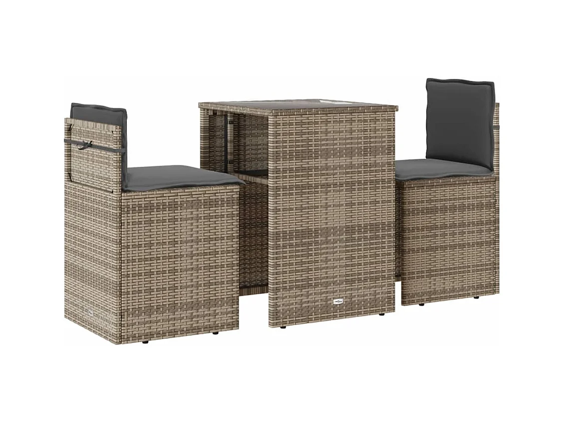 Ensemble de bistro 3 pcs avec coussins gris résine tressée FR74297