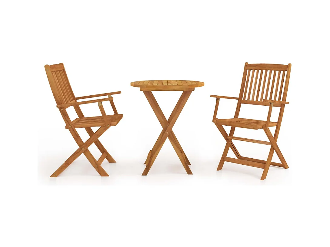 Mesa y sillas bistró plegables 3 pzas madera maciza de acacia ES457000