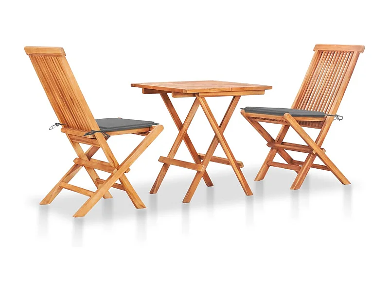 Conjunto bistrô c/ almofadões cinzentos 3 pcs teca maciça PT554984