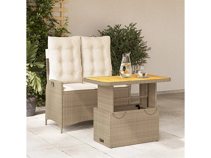 Ensemble à manger de jardin et coussins 2 pcs beige poly rotin FR83306