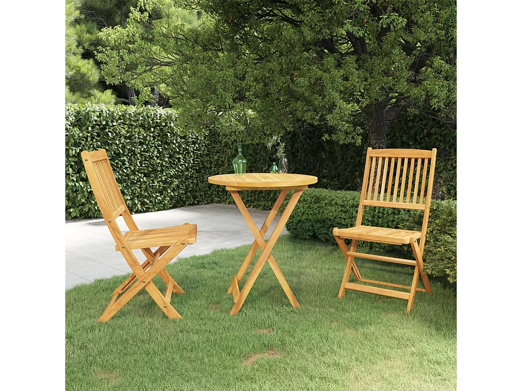 3 pcs conjunto jantar dobrável p/ jardim madeira acácia maciça PT640869