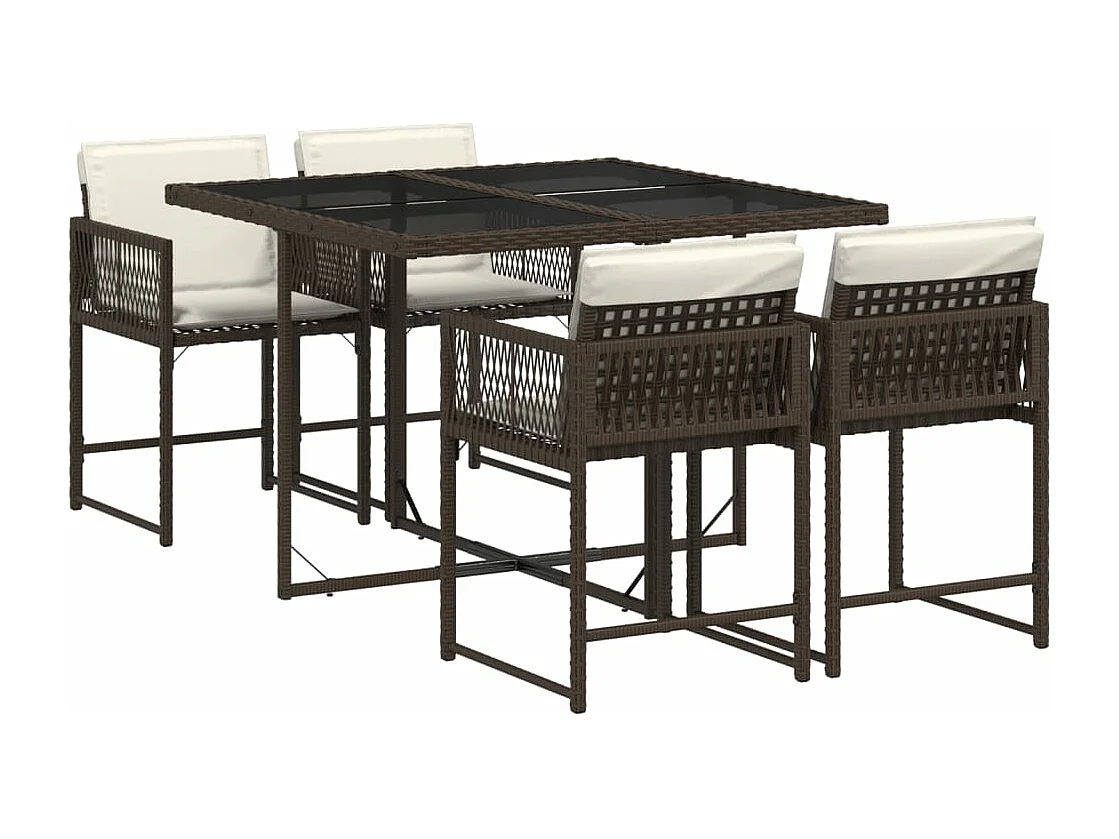 Ensemble à manger de jardin 5 pcs et coussins marron poly rotin FR63822