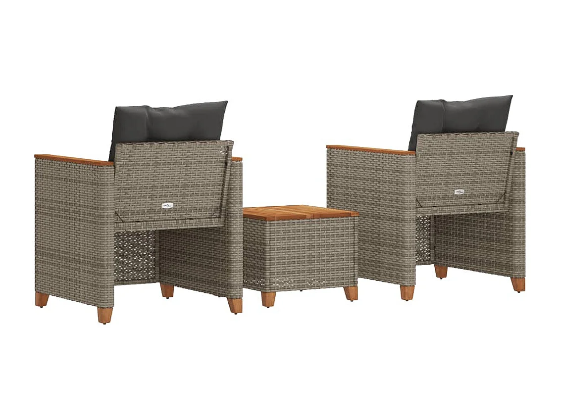 Ensemble de bistro 3 pcs et coussins gris résine tressée acacia FR37497