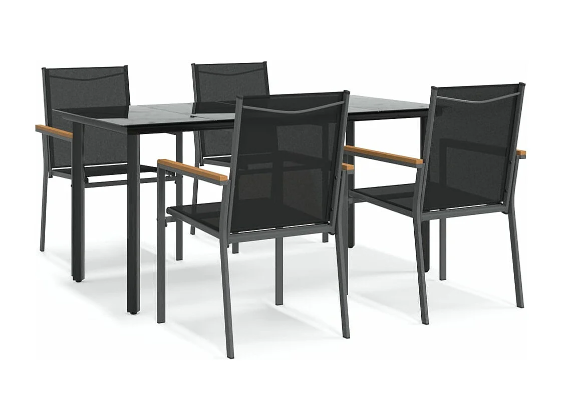 Ensemble à manger de jardin 5 pcs noir textilène et acier FR37534
