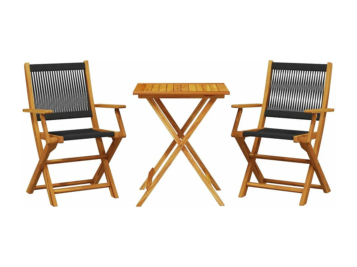 Ensemble de bistro 3 pcs noir polypropylène et bois massif FR97478