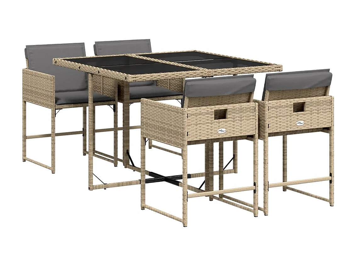 Ensemble à manger de jardin coussins 5 pcs mélange beige rotin FR88994