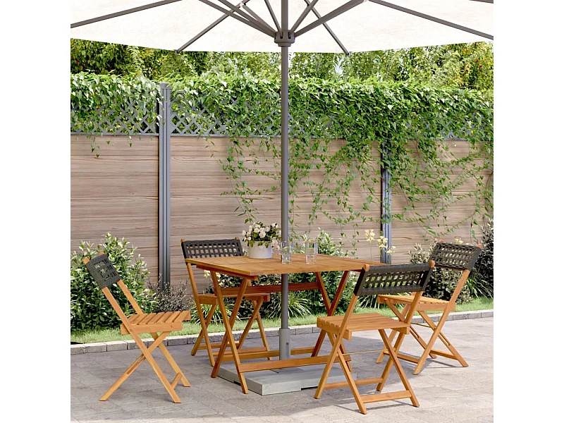 Set de comedor de jardín 5 pzas ratán PE madera maciza negro ES326096