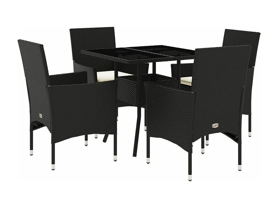 Set comedor jardín 5 pzas cojines ratán sintético vidrio negro ES180152
