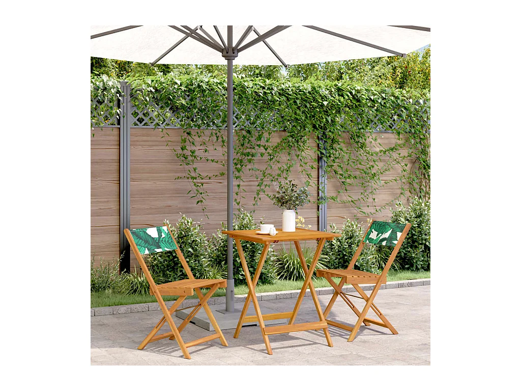 Ensemble de bistro 3 pcs motif de feuilles tissu et bois massif FR85432