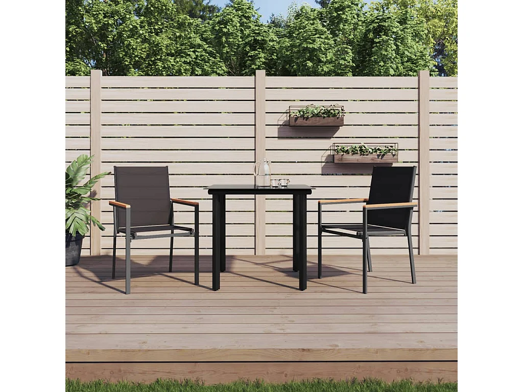 Ensemble à manger de jardin 3 pcs noir textilène et acier FR33618
