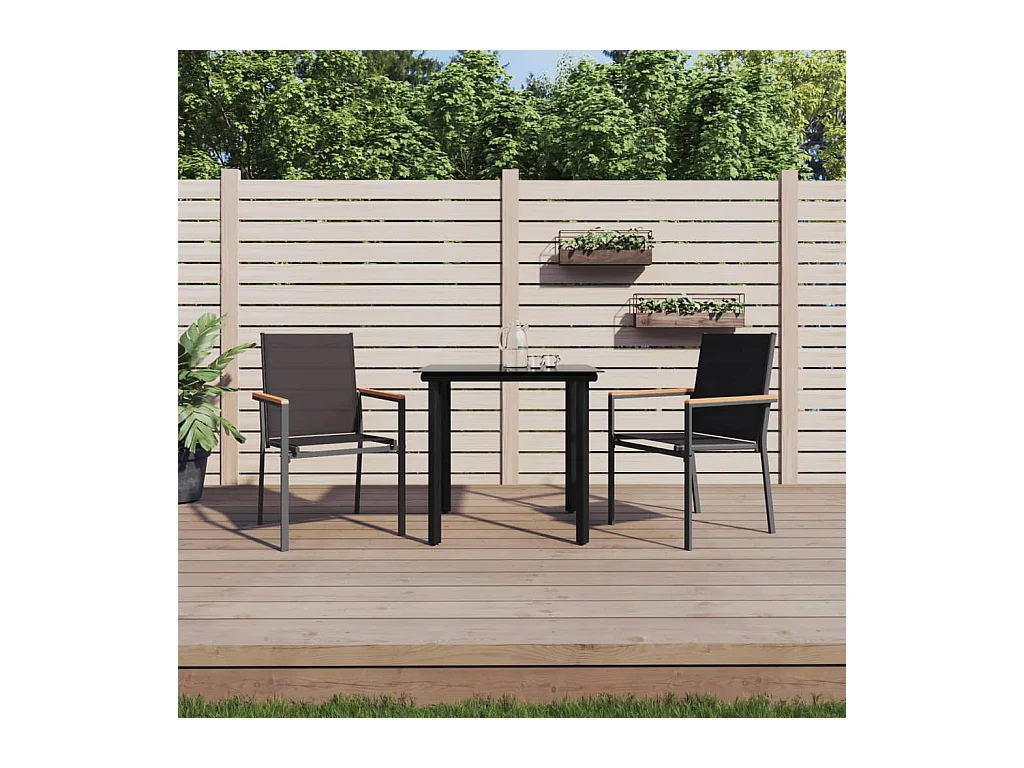 Ensemble à manger de jardin 3 pcs noir textilène et acier FR33618