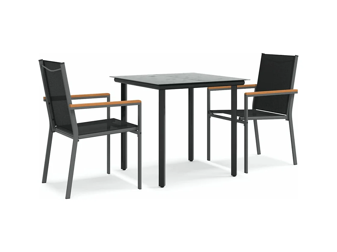 Juego de comedor para jardín 3 piezas acero y textilene negro ES753083