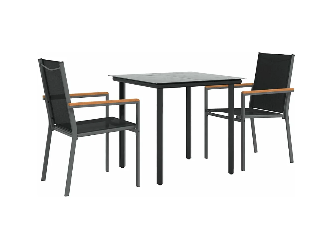 Juego de comedor para jardín 3 piezas acero y textilene negro ES753083