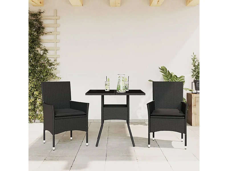 Set comedor jardín 3 pzas cojines ratán sintético vidrio negro ES634919