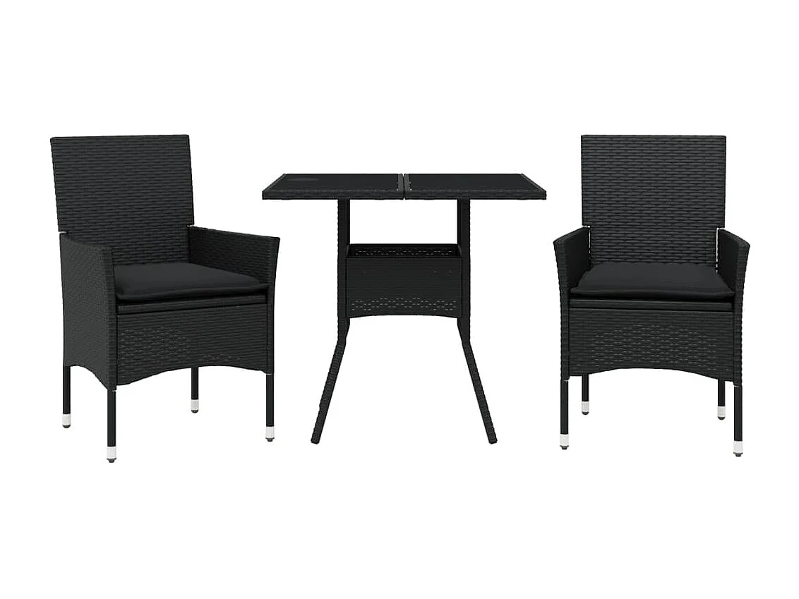 Set comedor jardín 3 pzas cojines ratán sintético vidrio negro ES634919