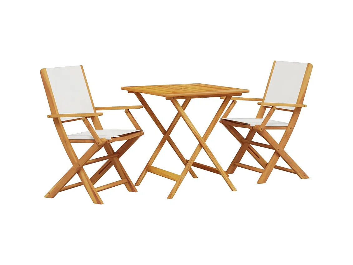 Juego de bistro de 3 piezas tela y madera maciza blanco crema ES989183