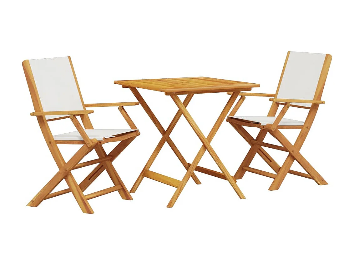 Juego de bistro de 3 piezas tela y madera maciza blanco crema ES989183