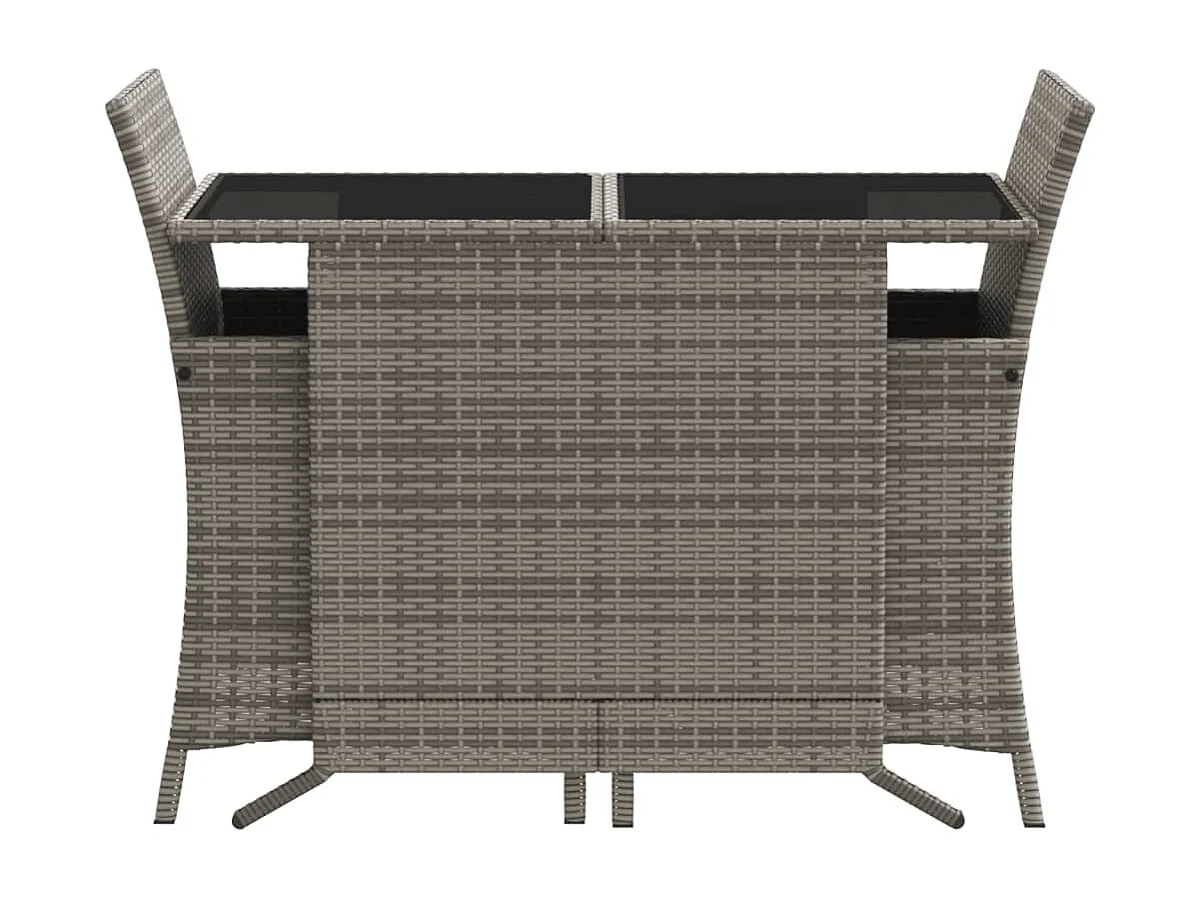 3 pcs conjunto bistrô com almofadões vime PE cinza PT519159