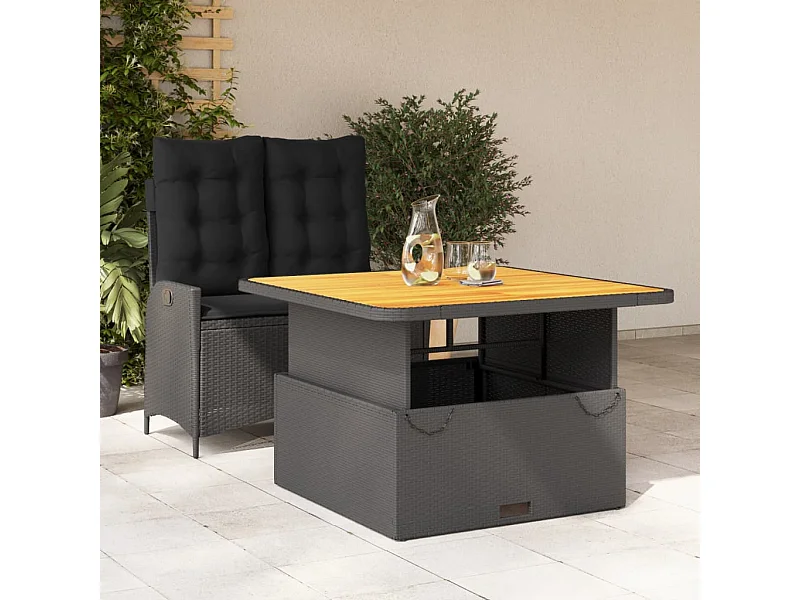 Ensemble à manger de jardin coussins 2pcs noir résine tressée FR95030